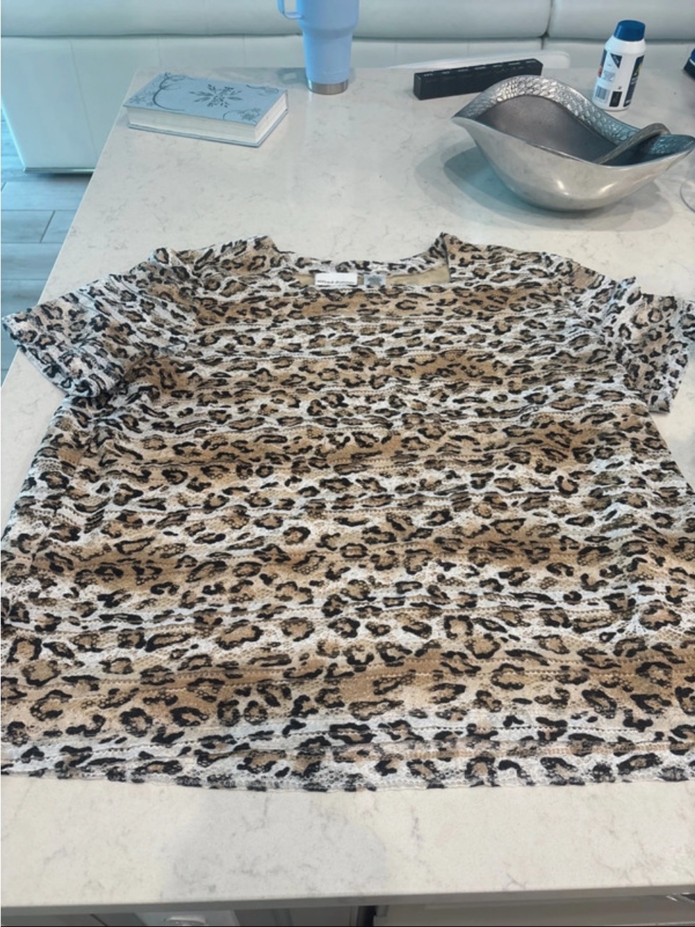 Alfred Dunner Leopard Print Short Sleeve Top in Beige and Black
